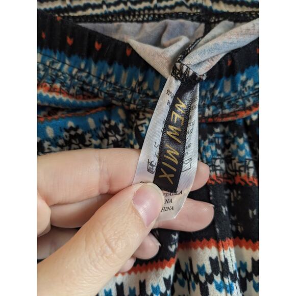 New Mix Women's Mid Rise Blue Orange Elastic Waist Leggings Pant One Size - Picture 3 of 4